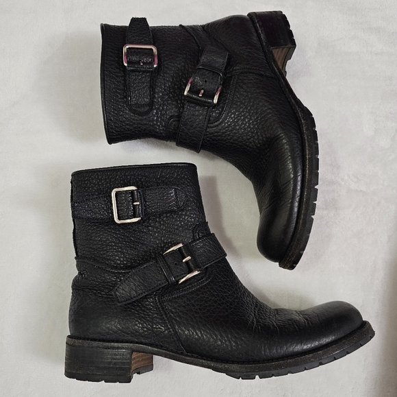 Gravati Black Luxury Italian Pebbled Leather Double Buckle Strap Moto Style Boot - Picture 9 of 16